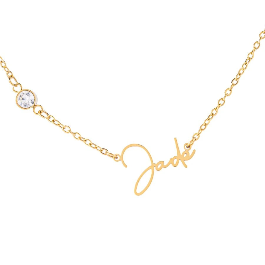 Script Name Necklace with Sparkle Stone